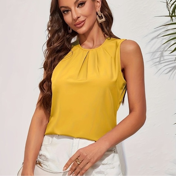 Orange Solid Color Crew Neck Camisole Casual Sleeveless Blouse - Picture 7 of 10